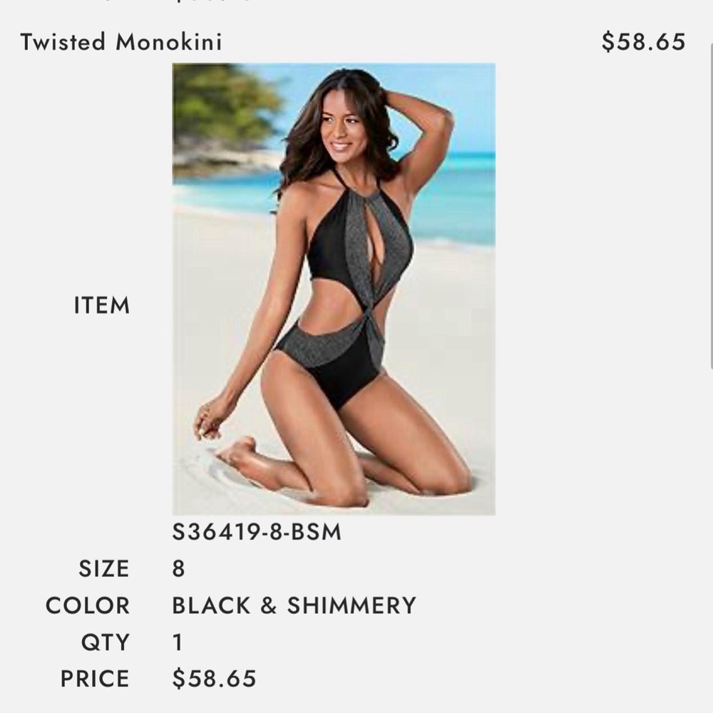 Black and Shimmery Silver Twisted Monokini, NWOT, Size 8 - Picture 2 of 3